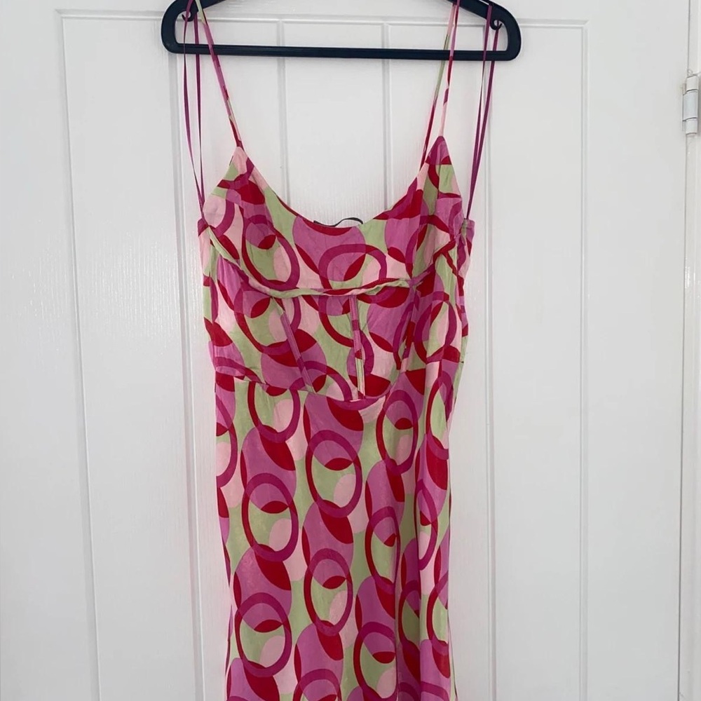 Zara Pink and Green Patterned Dress